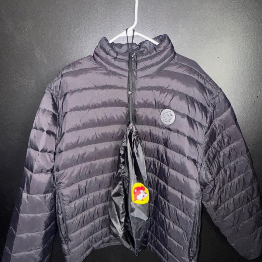 Black Quilted Puffer Jacket with High Collar